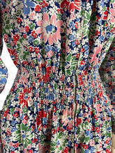 Load image into Gallery viewer, Original 1940's Bright Floral Cotton Hostess Dress in Red, Blue, Pink, Green and White - Housecoat - Bust 40 42