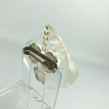 Load image into Gallery viewer, Original 1940s 1950s Reverse Carved Lucite Brooch with Curved Edge and Triple Rose Carving