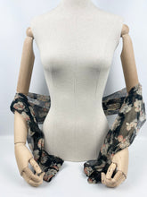 Load image into Gallery viewer, Original 1930's Fine Floral Chiffon Scarf on Black - Great Christmas Gift