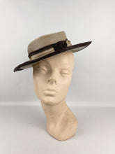 Load image into Gallery viewer, Original 1930s Two-Tone Brown Lacquered Straw Hat with Grosgrain Trim