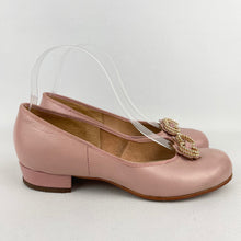 Load image into Gallery viewer, Original 1950's Baby Pink Leather Shoes with Gold Tone Trim - UK 4 4.5 *