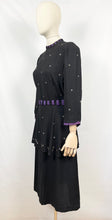 Load image into Gallery viewer, Original Late 1930s or Early 1940s Black Crepe Tunic Dress with Metal Trim - Bust 38 40