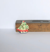 Load image into Gallery viewer, Vintage Early Plastic Green Sailing Ship Brooch