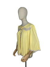 Load image into Gallery viewer, Original 1950's Lemon Yellow Rayon and Lace Bed Jacket with Tie Neck - Bust 36 38