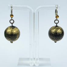 Load image into Gallery viewer, Vintage Black and Gold Glass Droplet Earrings for Pierced Ears