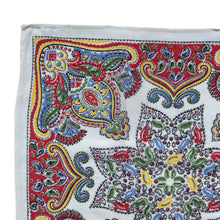 Load image into Gallery viewer, Original 1940's or 1950's Crepe Hankie in Red, Blue, Yellow and Green on a White Base - Great Gift Idea