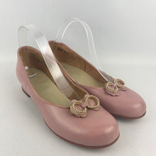 Load image into Gallery viewer, Original 1950's Baby Pink Leather Shoes with Gold Tone Trim - UK 6 6.5