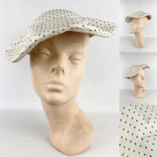 Load image into Gallery viewer, Original 1950s White and Black Straw Hat with Fabulously Shaped Crown and Bow Trim *
