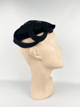Load image into Gallery viewer, Original 1950s Black Felt Beaded Hat with Paste Decoration