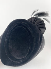 Load image into Gallery viewer, Original 1940s Black Velvet Military Inspired Hat with Paste and Feather Trim