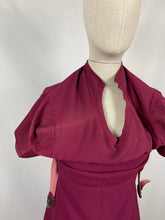 Load image into Gallery viewer, Original 1930s Belted Burgundy Crepe Tunic Dress with Pin Tucked Bodice and Sleeves - Bust 35 36
