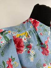 Load image into Gallery viewer, 1940's Reproduction Pretty Floral Print Blouse - Blue with Pink, Yellow and White Flowers - Bust 34