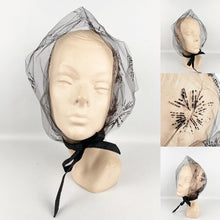 Load image into Gallery viewer, Original 1950's Net Hood with Pretty Glitter Flock Starburst Design