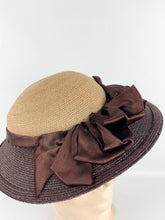Load image into Gallery viewer, Original 1930's Two Tone Straw Hat with Brown Satin Ribbon Trim *