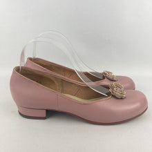 Load image into Gallery viewer, Original 1950's Baby Pink Leather Shoes with Gold Tone Trim - UK 6 6.5