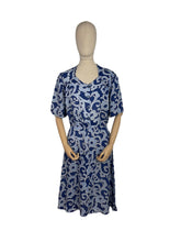 Load image into Gallery viewer, Wounded But Wearable Original 1940's Volup Two Tone Blue Summer Dress in Soft Linen - Much Loved - Bust 42 44