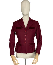 Load image into Gallery viewer, Original 1940's Burgundy Herringbone Wool Jacket with Rich Velvet Trim - Bust 34 35