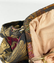 Load image into Gallery viewer, Original 1920's or 1930's Black Bag with Silk Embroidery in Gold and Jewel Tones
