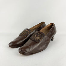 Load image into Gallery viewer, Original 1920s or 1930s Brown Leather Shoes with Beaded Trim - UK Size 6 6.5