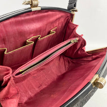 Load image into Gallery viewer, Original 1940s Black Embossed Plastic Box Bag Made to Look Like Corde