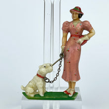 Load image into Gallery viewer, Charming Original 1930's or 1940's Lady walking a Scottie Dog Brooch