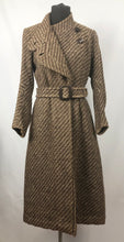 Load image into Gallery viewer, 1930s Brown and Cream Stripe Tweed Belted Coat with Double Collar - Bust 36 38