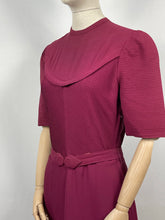 Load image into Gallery viewer, Original 1930s Belted Burgundy Crepe Tunic Dress with Pin Tucked Bodice and Sleeves - Bust 35 36