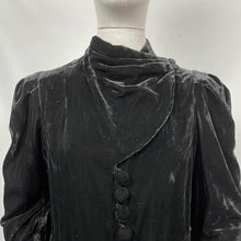 Load image into Gallery viewer, Original 1930s Black Cotton Velvet Opera Coat with Incredible Collar Detail - Bust 40 41 42