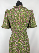 Load image into Gallery viewer, Utterly Exquisite Original 1930s Green Floral Belted Dress with Ruffle Trim and Shirring - Bust 34 35