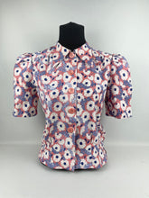 Load image into Gallery viewer, *AS IS* Feed Sack Cotton Blouse - 1940's Reproduction Pretty Floral Print Blouse Made From Original 1940's Feed Sack - Salmon Pink with Blue and White Design - Bust 35 36 37