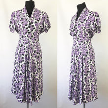Load image into Gallery viewer, Wounded But Wearable 1940s Black, Purple and White Dress - B36