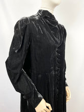 Load image into Gallery viewer, Original 1930s Black Cotton Velvet Opera Coat with Incredible Collar Detail - Bust 40 41 42