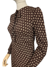 Load image into Gallery viewer, Original 1930's Brown and Cream Crepe Long Sleeved Dress - Bust 32 34