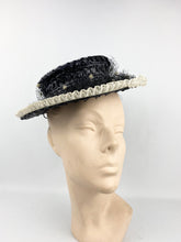 Load image into Gallery viewer, 1940s Blue Black and White Hat with Veil