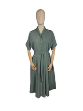 Load image into Gallery viewer, Original 1940's Volup Belted Day Dress in Sage Green Moygashel - Bust 40 42