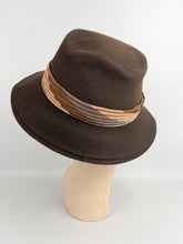 Load image into Gallery viewer, Original 1940's American Made Dark Brown Felt Fedora with Stripe Trim - Draper Saks