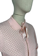 Load image into Gallery viewer, Original 1950's Pink Machine Knitted Bed Jacket with Satin Bow Tie - Sweet Cardigan - Bust 36