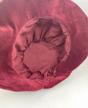 Load image into Gallery viewer, Original 1930’s Burgundy Cotton Velvet Hat - Neat Little Bonnet Shape