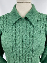 Load image into Gallery viewer, 1930's Reproduction Hand Knitted Long Sleeved Cable Jumper in Forest Green Alpaca Wool - Bust 36 38