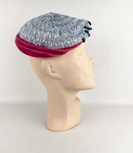 Load image into Gallery viewer, Original 1950s Ice Blue Straw Hat with Pink Velvet Trim and Blue Beading *