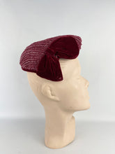 Load image into Gallery viewer, Original 1950's Burgundy Velvet and Straw Hat by Jacoll - Such a Classic Piece *