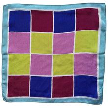 Load image into Gallery viewer, Original 1940's or 1950's Silk Crepe Hankie in Burgundy, Chartreuse, Pink and Blue on White - Neat Pocket Square - Great Gift Idea
