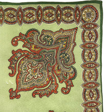 Load image into Gallery viewer, Original 1940's Pistachio Green Crepe Hankie with Rust, Green and Yellow Print - Great Gift Idea