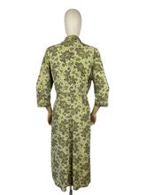Load image into Gallery viewer, Original 1940s Volup Day Dress in Chartreuse with Black and White Print - Bust 40 42 44 *