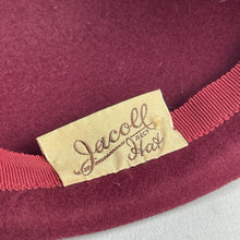 Load image into Gallery viewer, Original 1950's Stylish Burgundy Felt Hat by Jacoll - Beautiful Vintage Hat