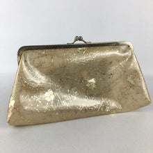 Load image into Gallery viewer, 1950s Gold Vinyl Clutch With Metallic Gold Lucky Four Leaf Clover Design