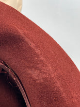 Load image into Gallery viewer, Original 1930s Chestnut Felt Hat with Cutout Detail and Green Grosgrain Trim - AS IS