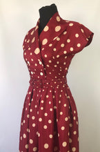 Load image into Gallery viewer, 1940s 1950s Marie Moore Red & White Polka Dot Grosgrain Silk Dress - B32