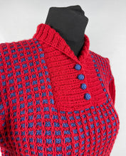 Load image into Gallery viewer, 1940's Reproduction Red and Blue Hand Knitted Jumper - Bust 37 38 39 40