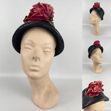 Load image into Gallery viewer, Original Navy Blue Straw Hat by Webflex with Huge Double Rose Trim